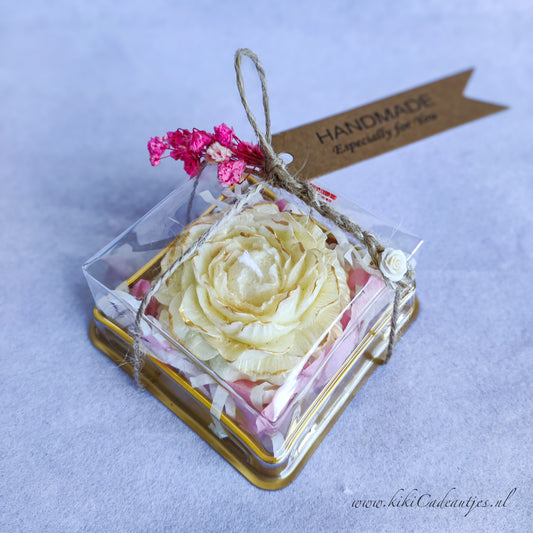 Luxury White Flower Candle with Gold Rim - Handmade Gift Candle