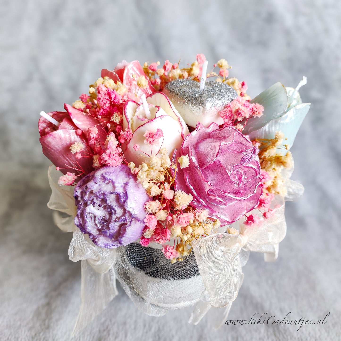 Handmade Candle Flowers in Decorative Bucket – Luxury Scented Candle Bouquet with Dried Flowers