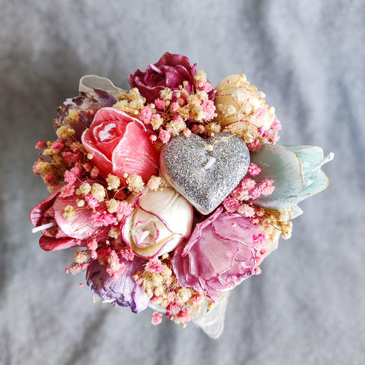 Handmade Candle Flowers in Decorative Bucket – Luxury Scented Candle Bouquet with Dried Flowers