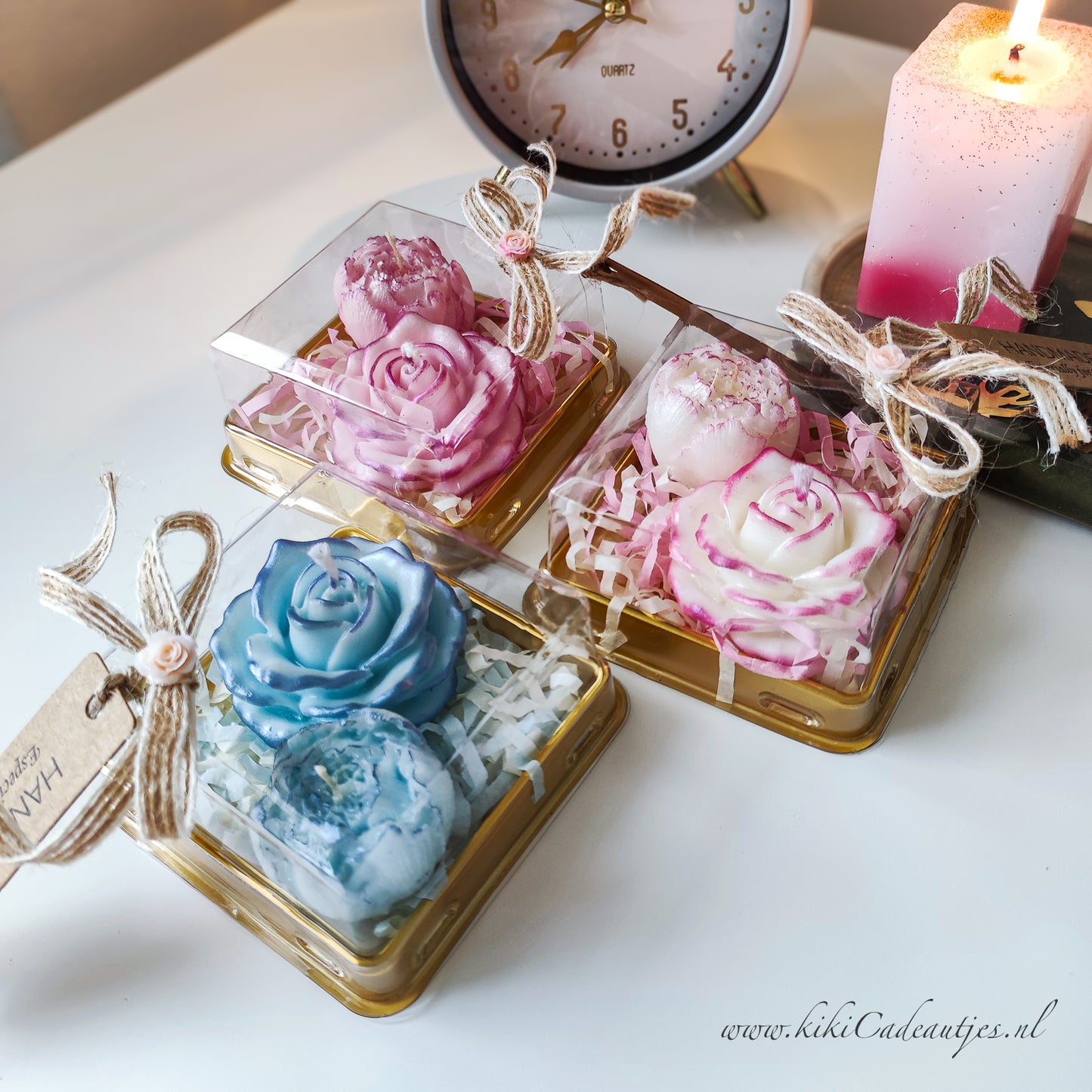 Flower Candle Duo Gift Set in Box – Handmade with Edge Option