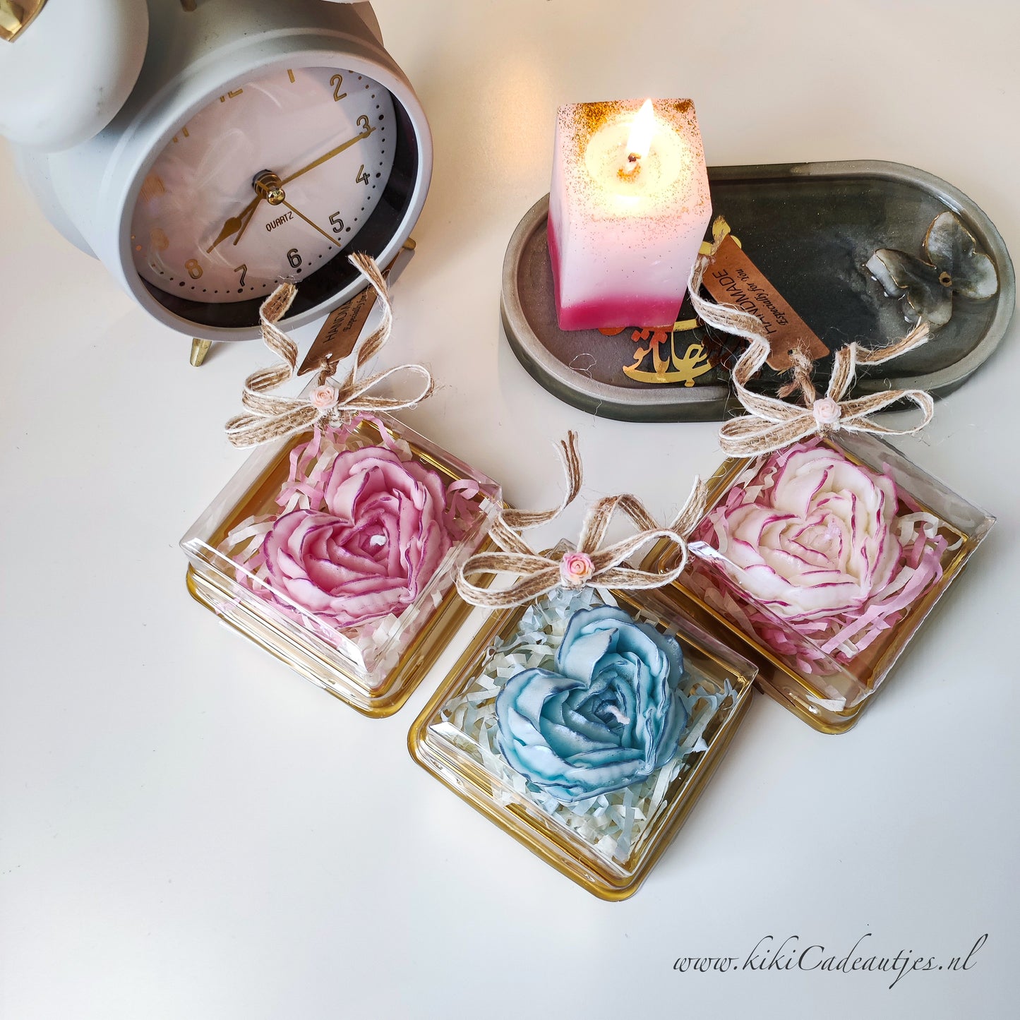 Handmade Heart-Shaped Flower Candle in Gift Box