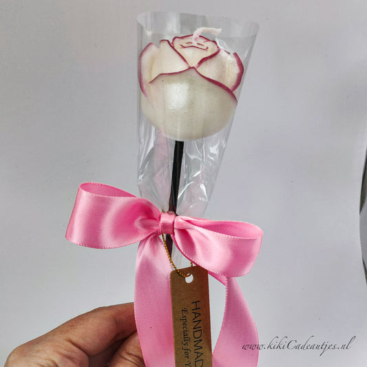 Handmade Rose Candle on Stick – White Soy Wax Candle with Freesia Scent
