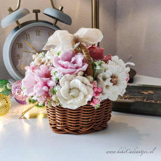 Luxury Fragrant Candle Flowers in Wicker Basket – Handmade Gift Basket with Dried Flowers