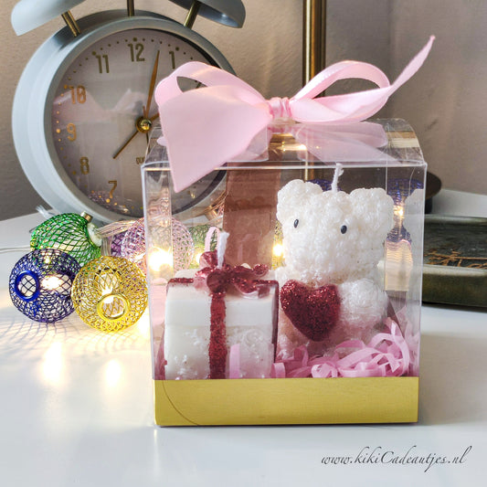 Pink Bear Candle & Gift Box Candle – Handmade Gift Set in Gift Box