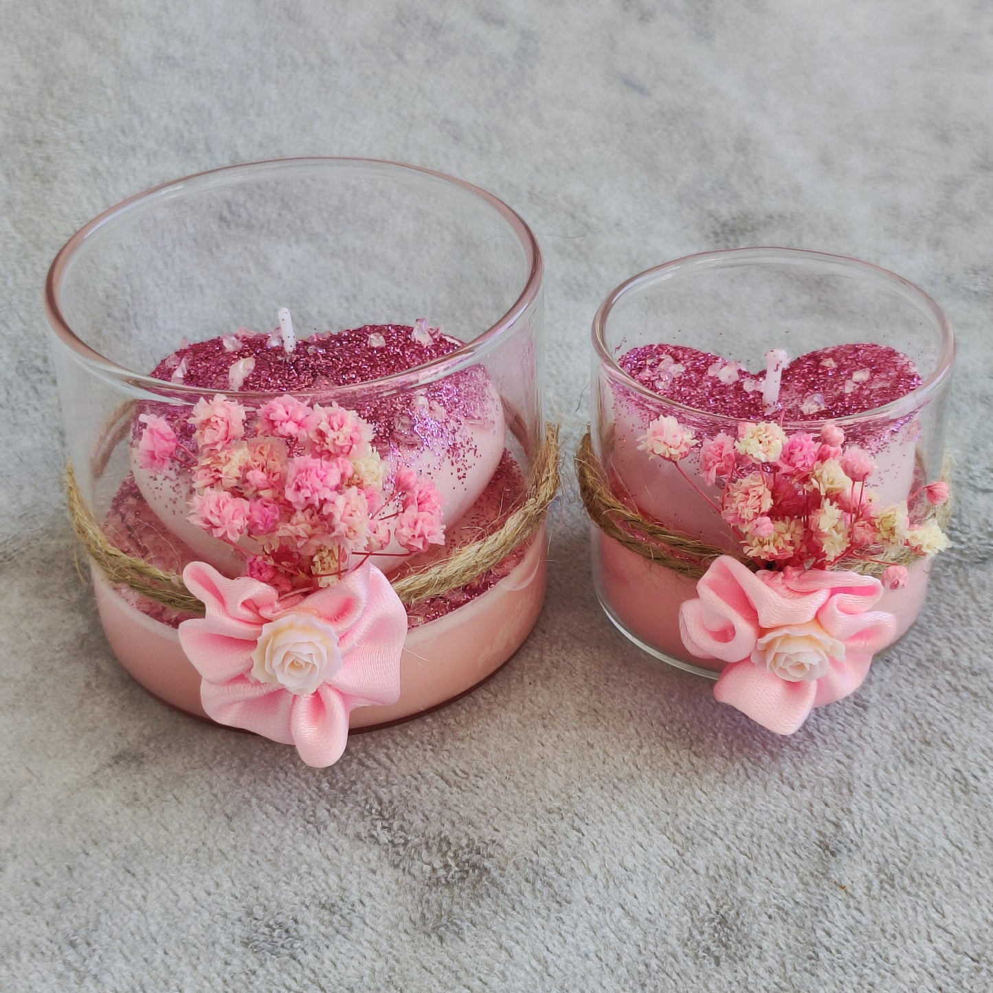 Pink Heart Candle in Glass Jar – Handmade with Rose Scent &amp; Soy Wax
