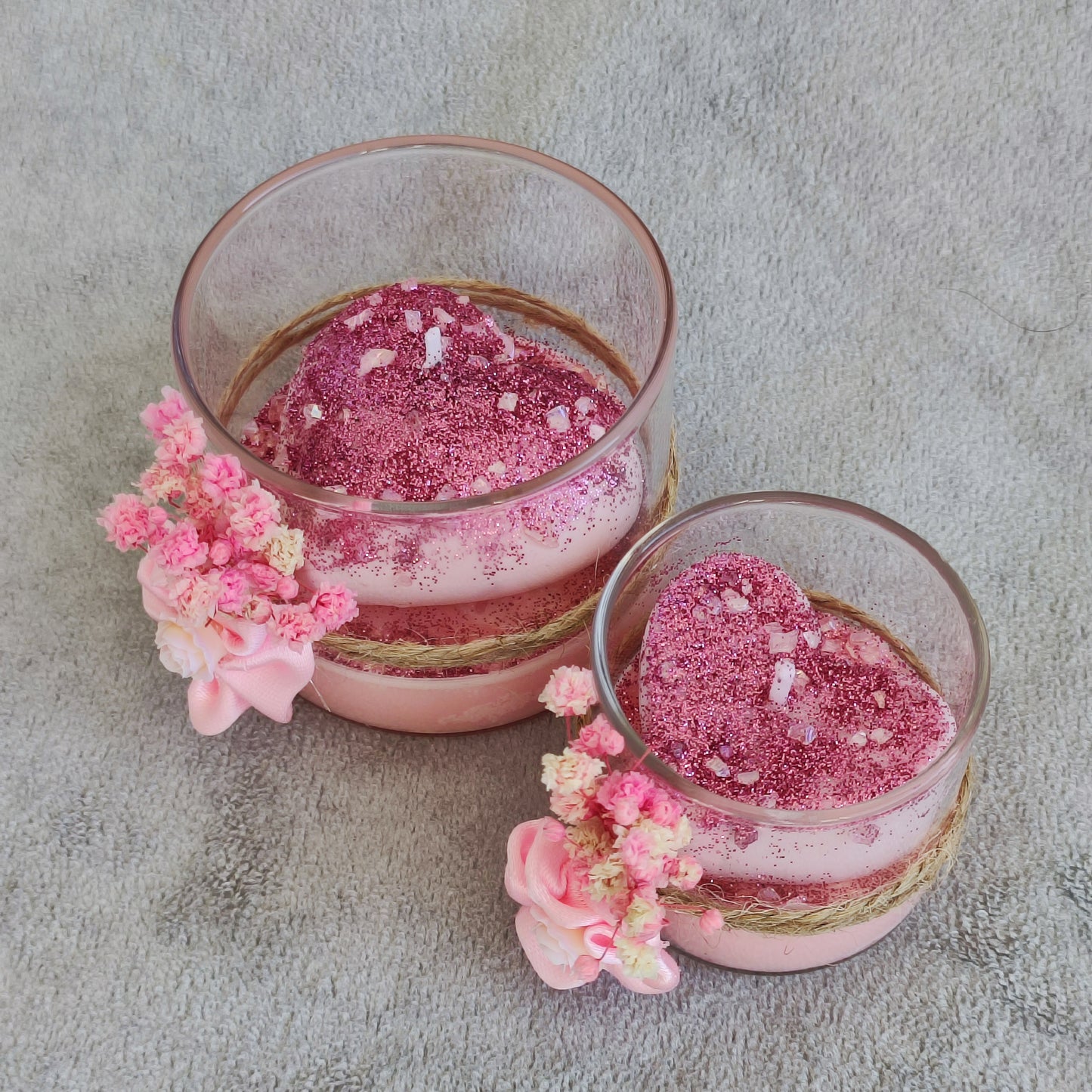 Pink Heart Candle in Glass Jar – Handmade with Rose Scent &amp; Soy Wax