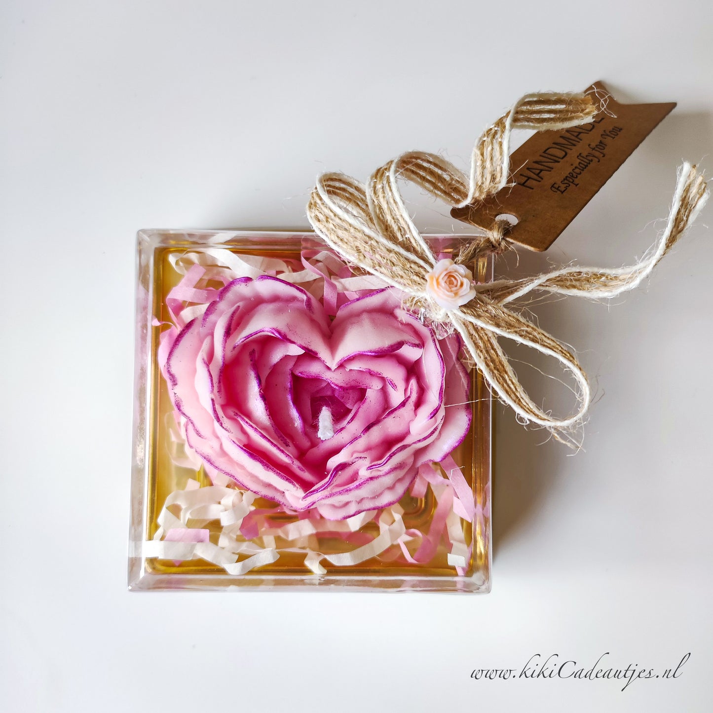 Handmade Heart-Shaped Flower Candle in Gift Box