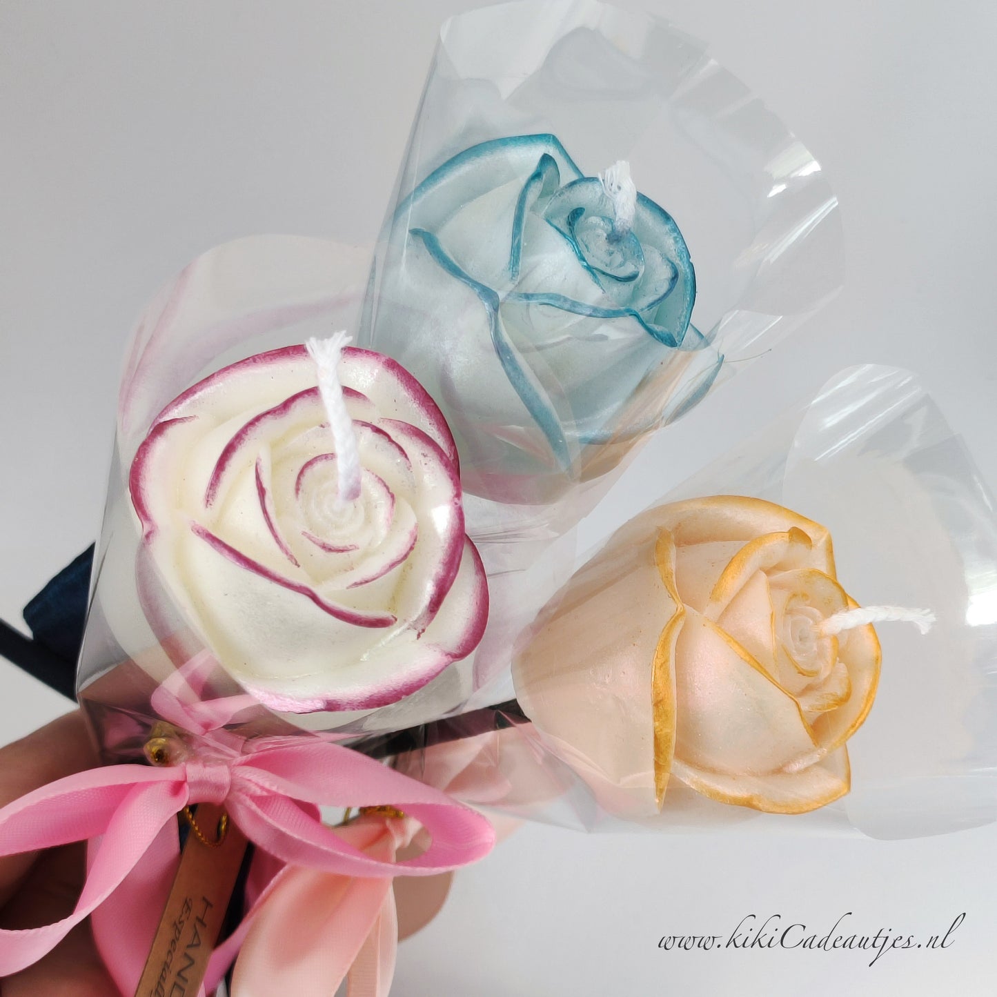 Handmade Rose Candle on Stick – White Soy Wax Candle with Freesia Scent