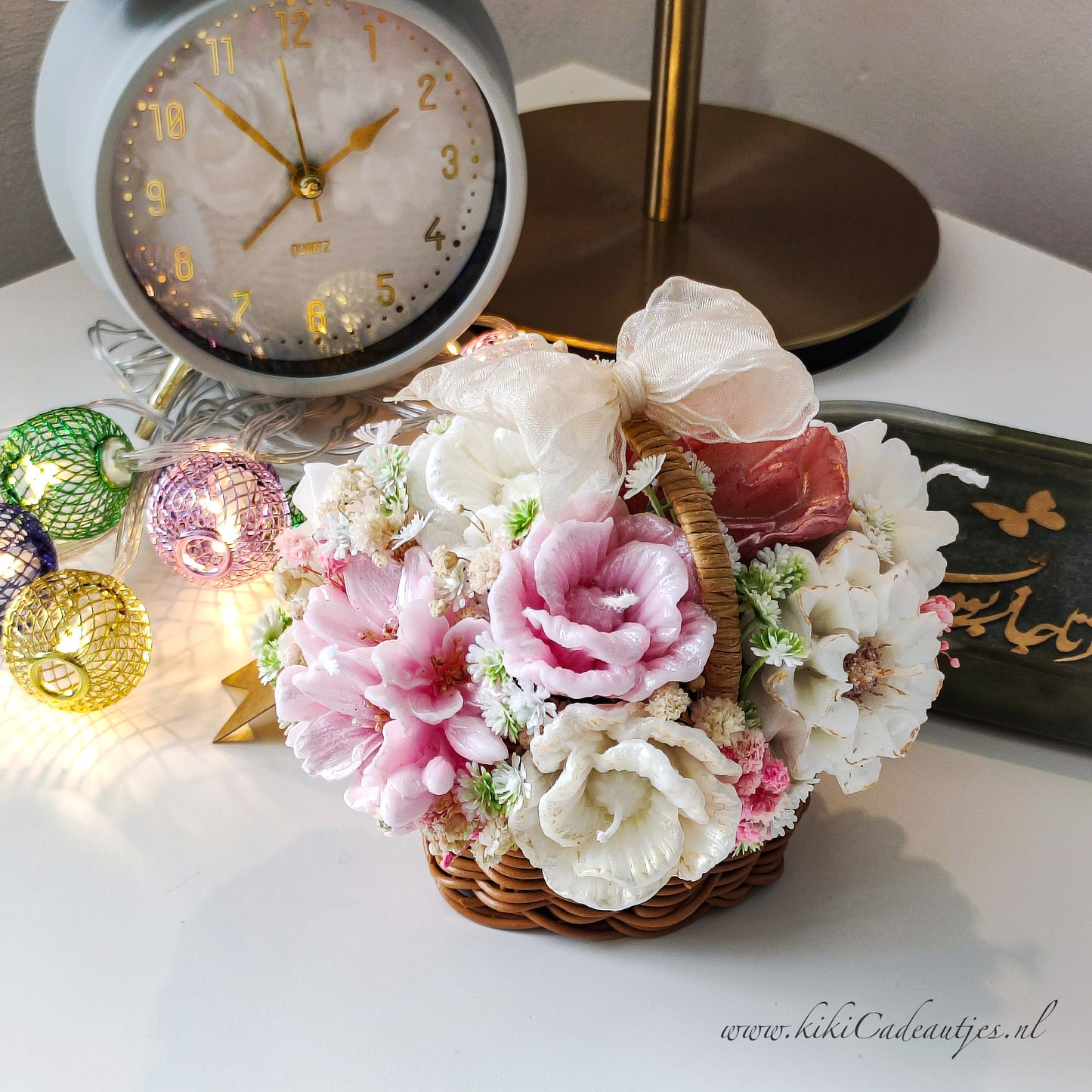 Luxury Fragrant Candle Flowers in Wicker Basket – Handmade Gift Basket with Dried Flowers